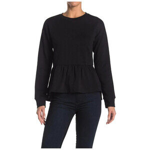 14TH AND UNION Women's Sweater Peplum Hem Crew Neck In Black Size S